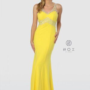 NEW YELLOW - V-Neckline Mermaid Open Back Prom Dress NXT253